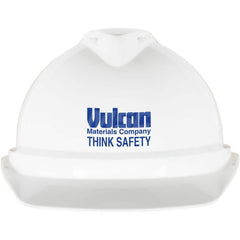 Hard Hat: High Visibility, Heat Protection & Water Resistant, Front Brim, Class C, 4-Point Suspension White, Polyethylene, Vented, Slotted