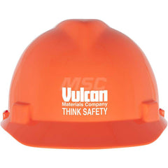 Hard Hat: High Visibility, Heat Protection & Water Resistant, Front Brim, Class C, 4-Point Suspension Orange, Polyethylene, Vented, Slotted