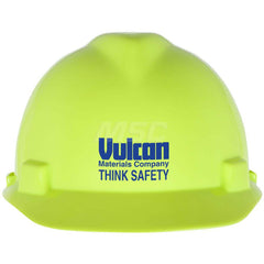 Hard Hat: Electrical Protection & High Visibility, Front Brim, Class E, 4-Point Suspension Yellow, Polyethylene, Slotted