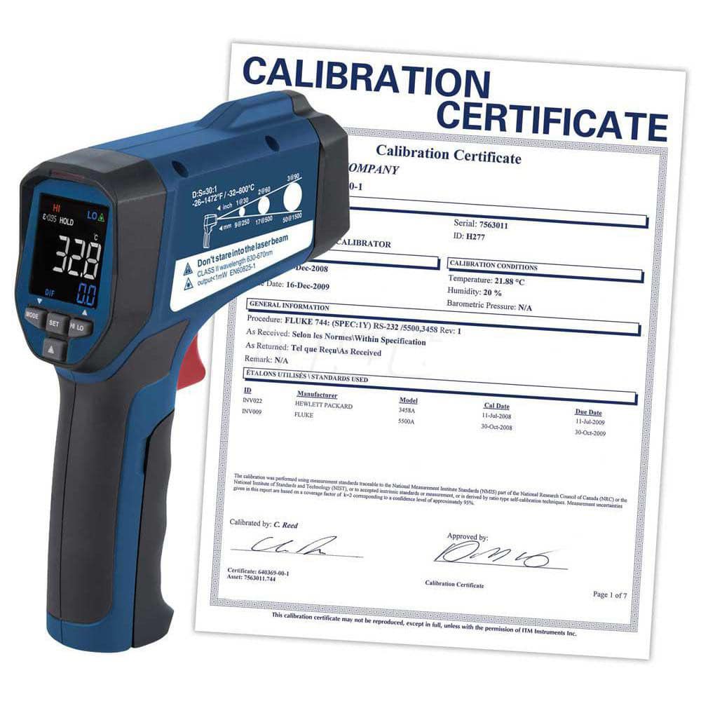 Infrared Thermometers; Resolution: 0.1; Power Supply: 9V Battery; Distance to Spot Ratio: 30:1; Minimum Temperature (C - 2 Decimals): -32.00; Minimum Temperature (Deg F - 3 Decimals): -26.00; Maximum Temperature (F) ( - 0 Decimals): 1472.00; Maximum Tempe