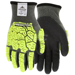Cut, Puncture & Abrasive-Resistant Gloves: Size L, ANSI Cut A7, ANSI Puncture 3, HPT, Aramid Gray & High-Visibility Lime, Palm & Fingers Coated, Acrylic & Terry Lined, Thermoplastic Elastomer Back, Palm Coat Grip, ANSI Abrasion 3