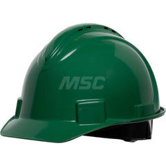 Hard Hat: Impact Resistant, Short Brim, Class C, 4-Point Suspension Green, HDPE, Vented