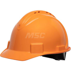 Hard Hat: Impact Resistant, Short Brim, Class C, 4-Point Suspension Orange, HDPE, Vented
