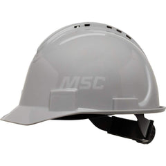 Hard Hat: Impact Resistant, Short Brim, Class C, 4-Point Suspension Gray, HDPE, Vented