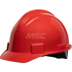 Hard Hat: Impact Resistant, Short Brim, Class E, 4-Point Suspension Red, HDPE