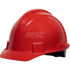 Hard Hat: Impact Resistant, Short Brim, Class C, 4-Point Suspension Red, HDPE, Vented