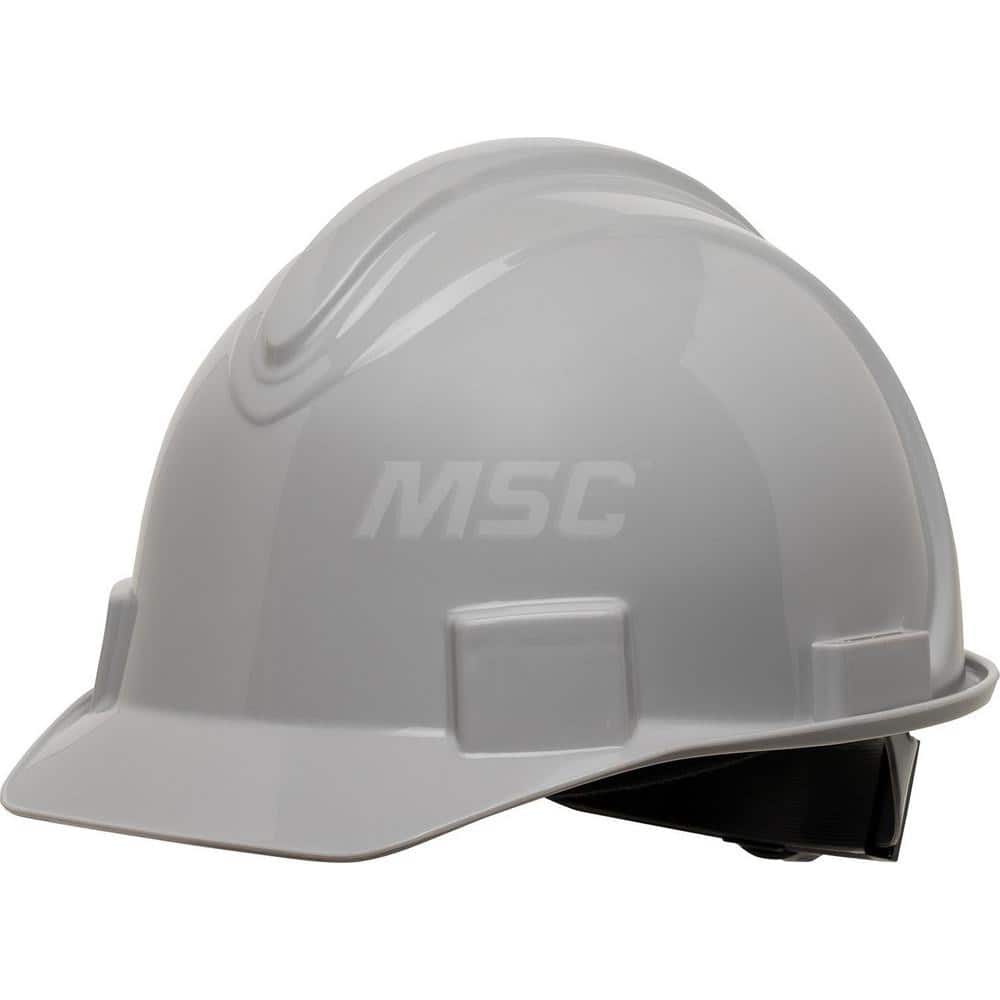Hard Hat: Impact Resistant, Short Brim, Class E, 4-Point Suspension Gray, HDPE