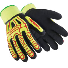 Cut & Puncture-Resistant Gloves: Size XL, ANSI Cut A6, ANSI Puncture 4, Sandy Nitrile, Acrylic & Fiberglass Blend High-Visibility Yellow, Red & Black, Full Coated, Sandy Grip