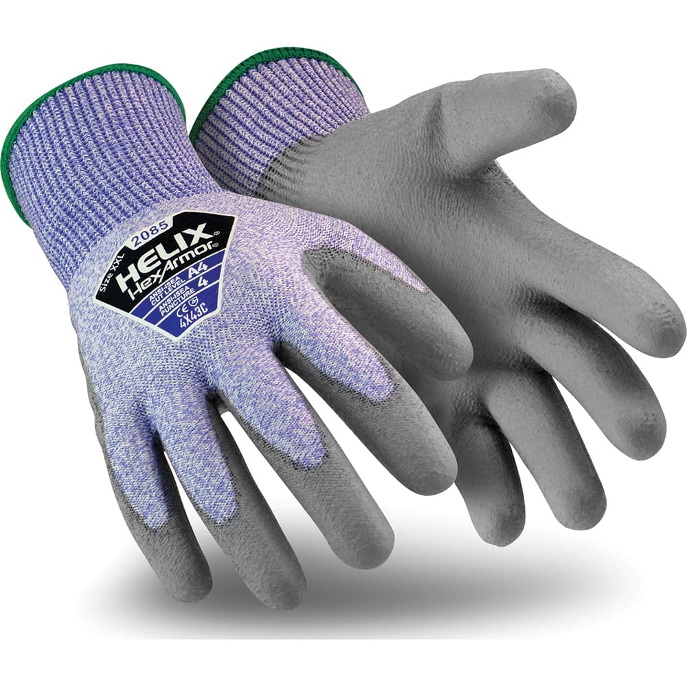Cut & Puncture-Resistant Gloves: Size XS, ANSI Cut A4, ANSI Puncture 4, Polyurethane, HPPE Blue & Gray, Palm & Fingertips Coated, Smooth Grip