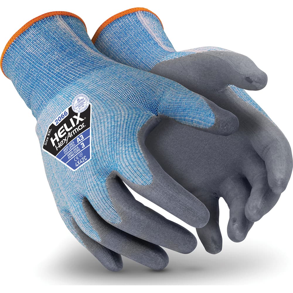 Cut & Puncture-Resistant Gloves: Size XL, ANSI Cut A3, ANSI Puncture 3, Nitrile, Dyneema Blue & Gray, Palm & Fingertips Coated, Smooth Grip