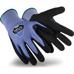Cut-Resistant Gloves: Size XL, ANSI Cut A6, Sandy Nitrile, Fiberglass, HPPE & Steel Blue & Black, Palm & Fingertips Coated, Sandy Grip