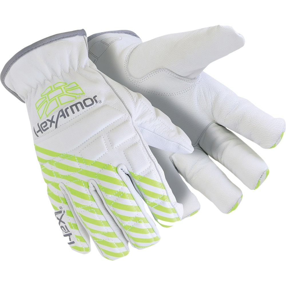Cut & Puncture-Resistant Gloves: Size 2XL, ANSI Cut A3, ANSI Puncture 3 White & High-Visibility Yellow, Aramid Blend Lined