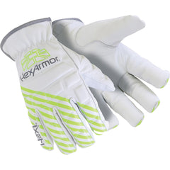 Cut & Puncture-Resistant Gloves: Size 2XL, ANSI Cut A3, ANSI Puncture 3 White & High-Visibility Yellow, Aramid Blend Lined