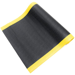 Anti-Fatigue Mat: 3' Length, 3' Wide, 3/8″ Thick, Vinyl, Beveled Edge, Light-Duty Textured, Black & Yellow, Dry