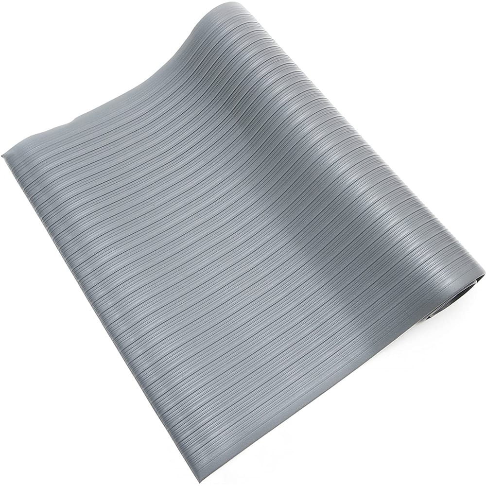 Anti-Fatigue Mat: 3' Length, 2' Wide, 5/8″ Thick, Vinyl, Beveled Edge, Light-Duty Ribbed, Gray, Dry