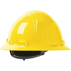 Hard Hat: Class E & G, 4-Point Suspension Yellow, Polyethylene, Slotted