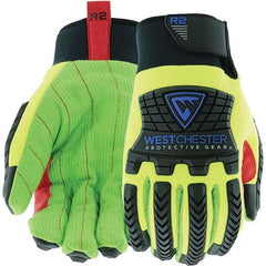 Cut-Resistant Gloves: Size XL, ANSI Cut A3, Cotton Black & Green, 10.79″ OAL, Polyester Lined, Thermoplastic Elastomer Back