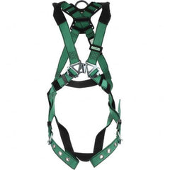 Fall Protection Harnesses: 400 Lb, Vest Style, Size X-Small, Polyester, Back Tongue Leg Strap, Friction Shoulder Strap, Quick-Connect Chest Strap, Waist Padding