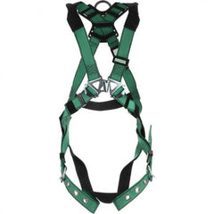 Fall Protection Harnesses: 400 Lb, Vest Style, Size X-Large, Polyester, Back Tongue Leg Strap, Friction Shoulder Strap, Quick-Connect Chest Strap, Waist Padding