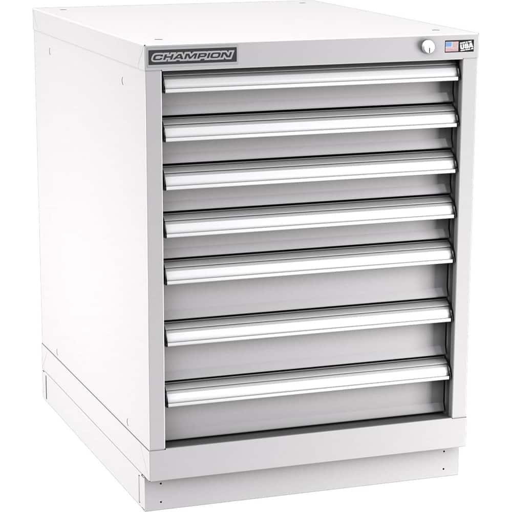 Champion Tool Storage - Modular Storage Cabinets; Type: Desk-Height Narrow Width Drawer Cabinet ; Number of Drawers: 7.000 ; Height (Inch): 29-7/8 ; Width (Inch): 22-3/16 ; Depth (Inch): 28-1/2 ; Color: Light Gray - Exact Industrial Supply