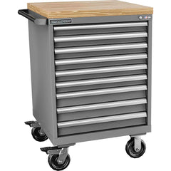 Champion Tool Storage - Mobile Work Centers; Type: Standard Depth Butcher Block Top Cabinet ; Load Capacity (Lb.): 440.000 ; Number of Drawers: 9 ; Width (Inch): 28-1/4 ; Depth (Inch): 28-1/2 ; Height (Inch): 43-1/4 - Exact Industrial Supply