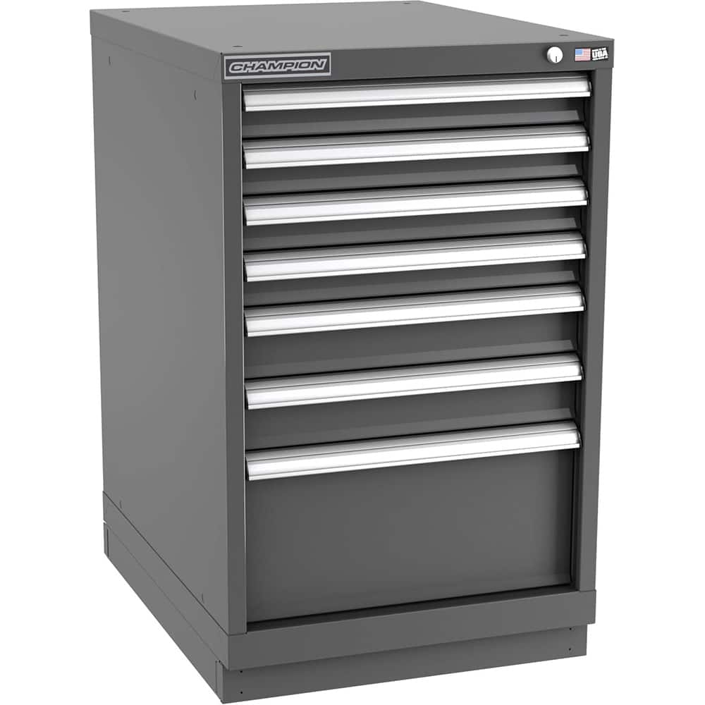 Champion Tool Storage - Modular Storage Cabinets; Type: Bench-Height Narrow Width Drawer Cabinet ; Number of Drawers: 7.000 ; Height (Inch): 35-7/8 ; Width (Inch): 22-3/16 ; Depth (Inch): 28-1/2 ; Color: Dark Gray - Exact Industrial Supply