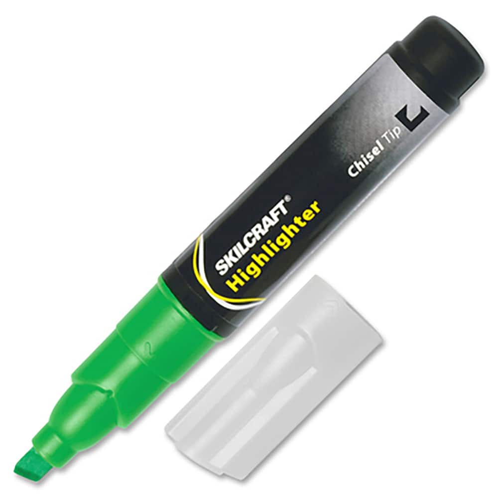 Ability One - Markers & Paintsticks; Type: Highlighter ; Color: Green ; Ink Type: Florescent ; Tip Type: Chisel - Exact Industrial Supply