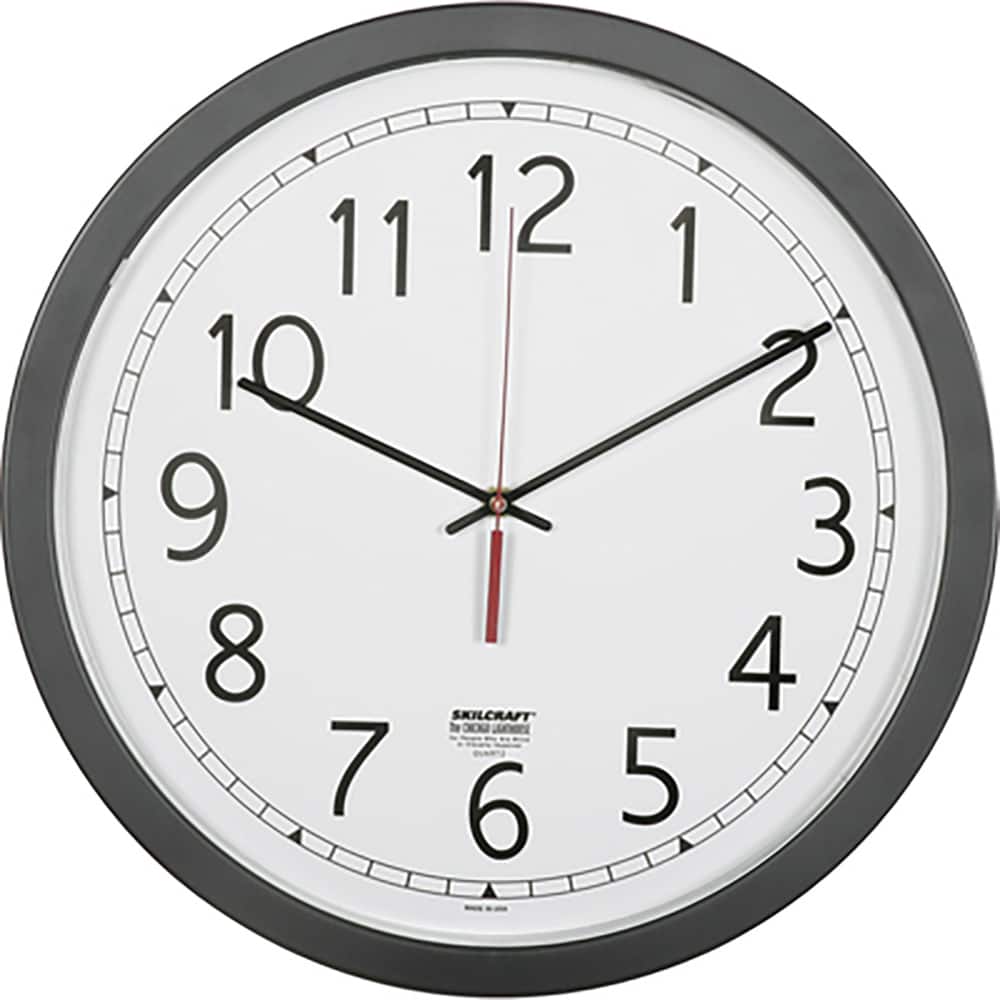 Ability One - Wall Clocks; Type: Dial ; Display Type: Analog ; Power Source: (1) AA Battery ; Face Color: White ; Case Color: Black ; Face Diameter: 16-1/2 (Inch) - Exact Industrial Supply