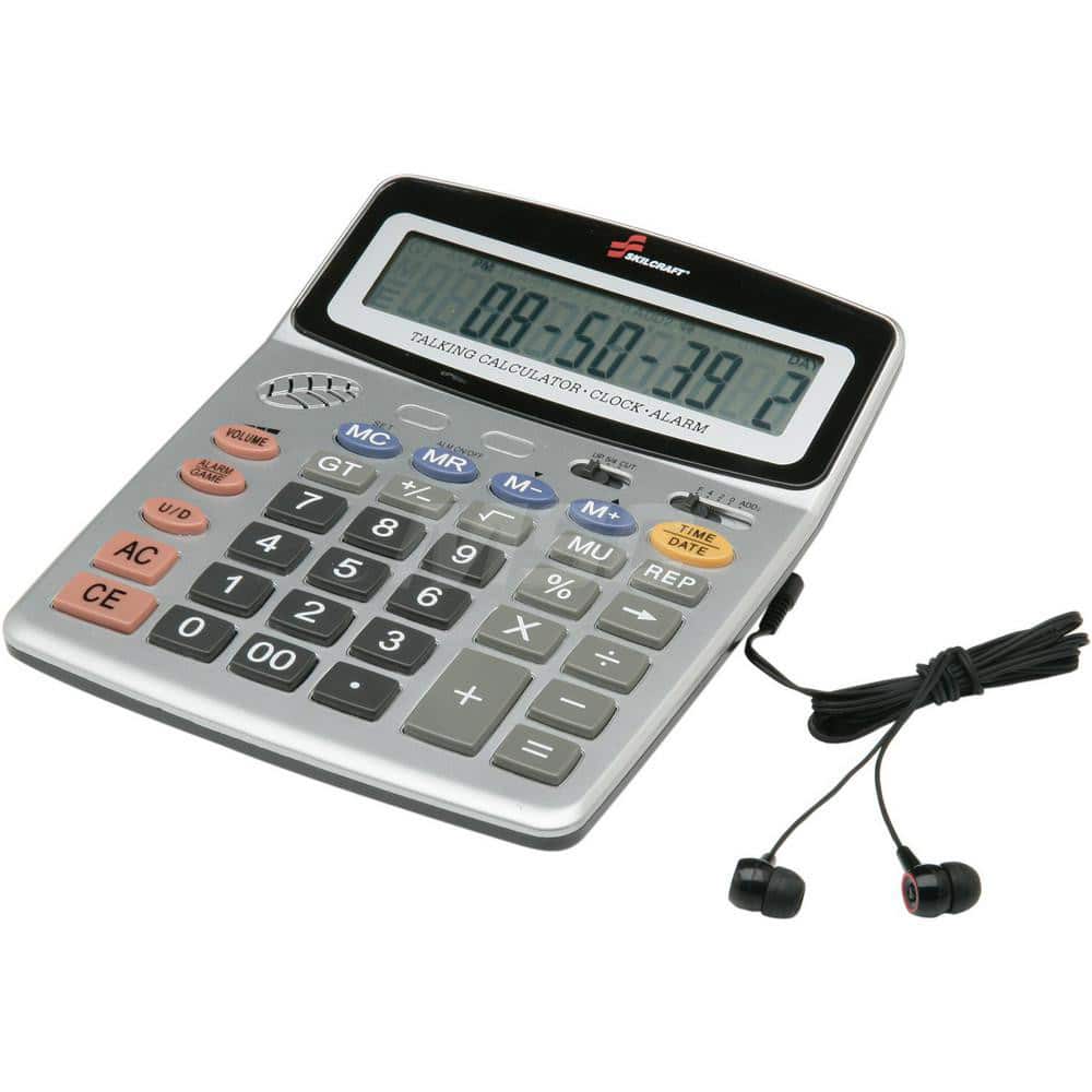 Ability One - Calculators; Type: Talking Calculator ; Type of Power: (2) AA ; Display Type: Digital ; Color: Silver - Exact Industrial Supply