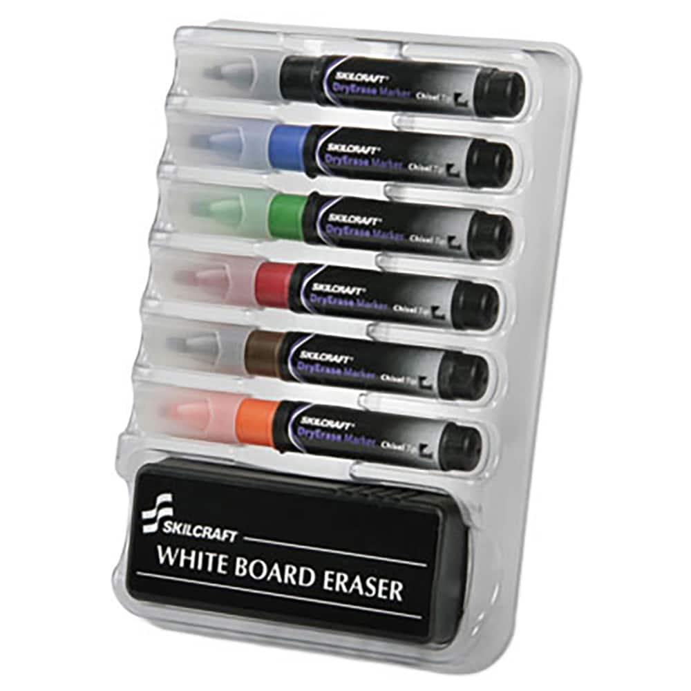 Ability One - Dry Erase Markers & Accessories; Display/Marking Boards Accessory Type: Dry Erase Markers ; For Use With: Dry Erase Boards ; Detailed Product Description: 6-Marker Dry Erase Kit w/White Board Eraser ; Color: Black; Blue; Green; Red; Brown; - Exact Industrial Supply