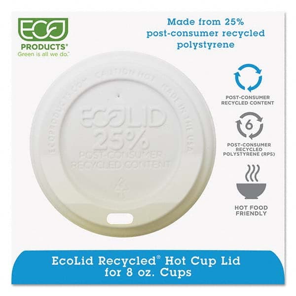 ECO PRODUCTS - EcoLid 25% Recy Content Hot Cup Lid, White, Fits 8 oz Hot Cups, 100/PK, 10 PK/CT - Exact Industrial Supply