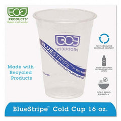 BlueStripe 25% Recycled Content Cold Cups, 16 oz, Clear/Blue, 50/Pk, 20 Pk/Ct Clear, Blue