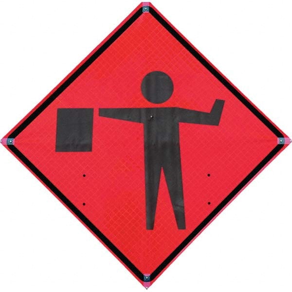 VizCon - "Flagger Ahead," 36" Wide x 36" High Vinyl Construction Roadway Sign - Exact Industrial Supply