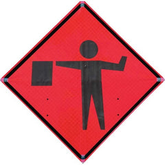 VizCon - "Flagger Ahead," 36" Wide x 36" High Vinyl Construction Roadway Sign - Exact Industrial Supply
