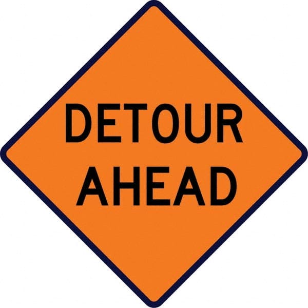 VizCon - "Detour Ahead," 36" Wide x 36" High Vinyl Construction Roadway Sign - Exact Industrial Supply