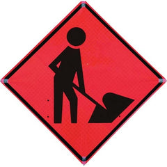 VizCon - "Road Construction Ahead," 36" Wide x 36" High Vinyl Construction Roadway Sign - Exact Industrial Supply