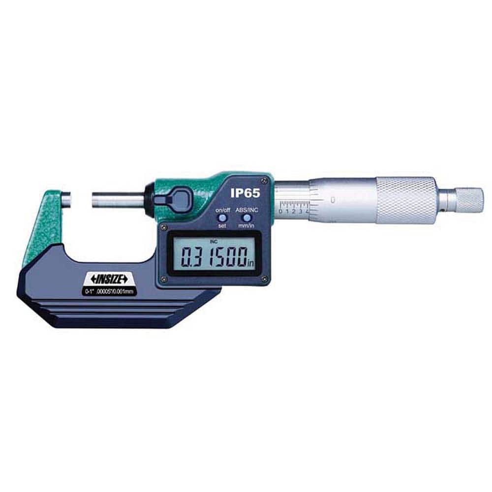 Insize USA LLC - Electronic Outside Micrometers; Type: Standard ; Minimum Measurement (Decimal Inch): 1.0000 ; Minimum Measurement (mm): 25.00 ; Maximum Measurement (mm): 50.00 ; Maximum Measurement (Decimal Inch): 2.0000 ; Thimble Type: Ratchet Stop - Exact Industrial Supply