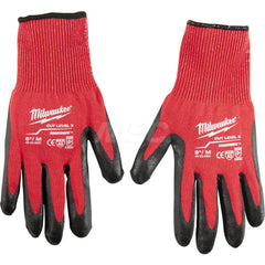 Cut, Puncture & Abrasive-Resistant Gloves: Size M, ANSI Cut A3, ANSI Puncture 0, Nitrile, Nylon Red, Palm & Fingers Coated, Nitrile Lined, Nylon Back, Smooth Grip, ANSI Abrasion 0
