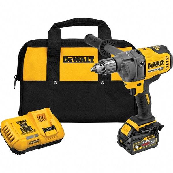 DeWALT - 60 Volt 1/2" Chuck Mid-Handle Cordless Drill - 600 RPM, Keyed Chuck, Reversible, 1 Lithium-Ion Battery Included - Exact Industrial Supply