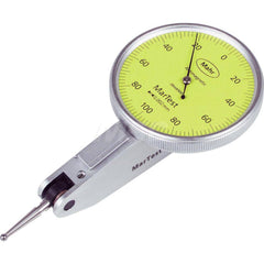Mahr - Dial Test Indicators; Maximum Measurement (Decimal Inch): 0.0040 ; Maximum Measurement (mm): 0.10 ; Dial Graduation (Decimal Inch): 7.870000 ; Dial Graduation (mm): 0.0020 ; Dial Reading: 100-0-100 ; Dial Diameter (Inch): 1.5 - Exact Industrial Supply