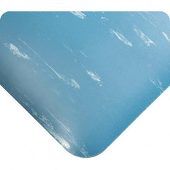 Anti-Fatigue Mat: 58' Length, 3' Wide, 7/8″ Thick, Vinyl, Beveled Edge, Heavy-Duty Marbled, Blue, Dry