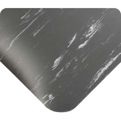 Anti-Fatigue Mat: 57' Length, 2' Wide, 1/2″ Thick, Vinyl, Beveled Edge, Medium-Duty Marbled, Charcoal, Dry