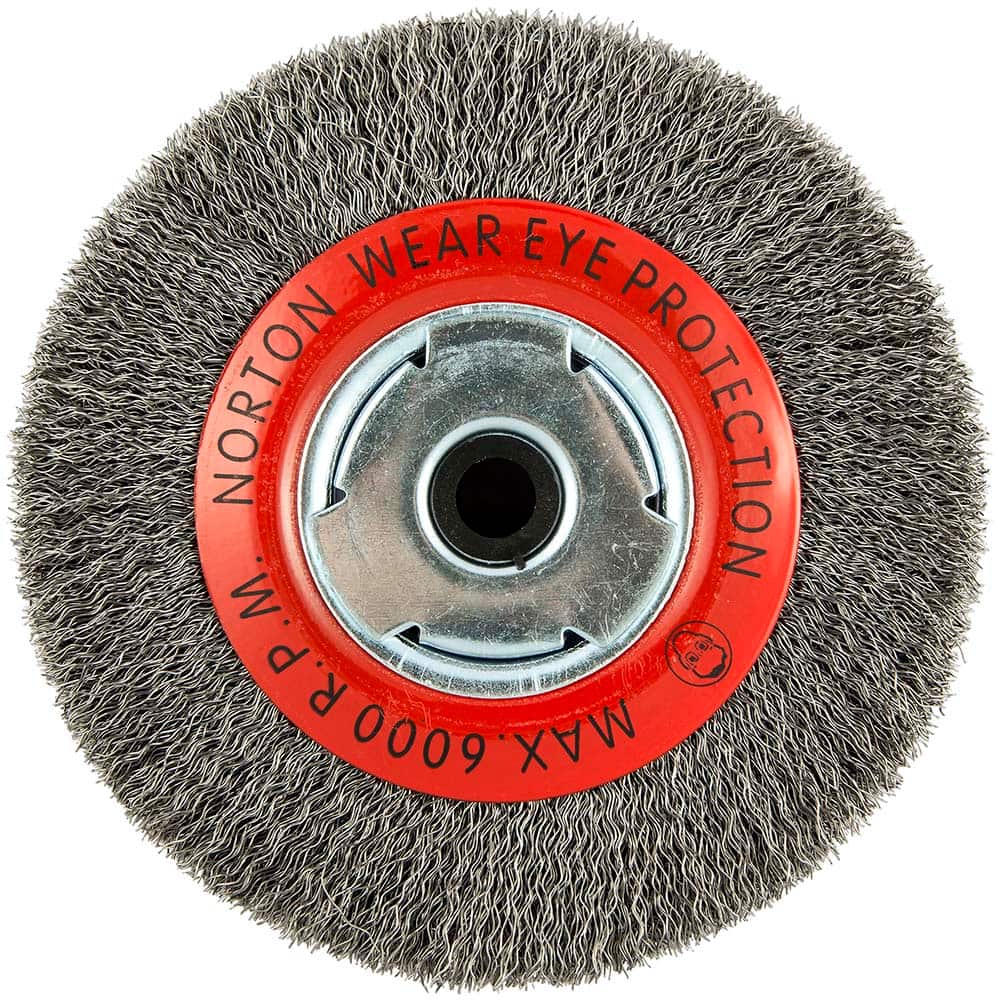 Norton - 6" OD, 5/8" Arbor Hole, Crimped Carbon Wheel Brush - Exact Industrial Supply