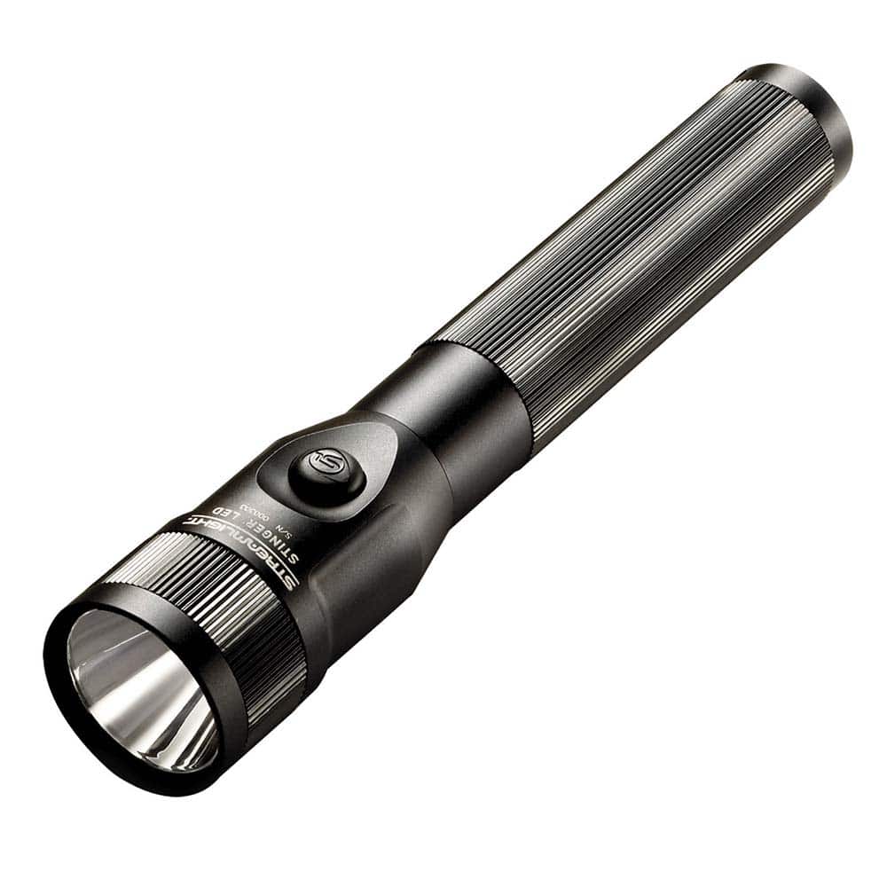 Handheld Flashlight: LED, 10 hr Max Run Time 4 Light Modes, Aluminum, Black