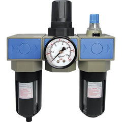 FRL Combination Unit: 1/4 NPT, Intermediate with Pressure Gauge 73.45 SCFM, 145 Max psi, Aluminum Bowl, Semi-Automatic Drain