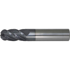 Ball End Mill: 0.0625″ Dia, 0.1875″ LOC, 4 Flute, Solid Carbide 1-1/2″ OAL, 1/8″ Shank Dia, 40 ° Helix, AlTiN Coated, Single End