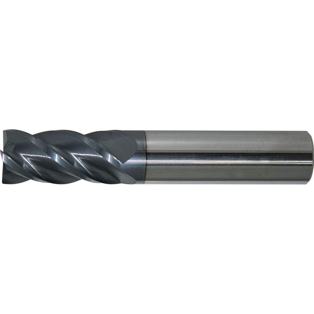 Square End Mill: 1/8'' Dia, 1/4'' LOC, 1/8'' Shank Dia, 1-1/2'' OAL, 4 Flutes, Solid Carbide Single End, AlTiN+ Finish, Spiral Flute, 40 ° Helix, Centercutting, RH Cut, RH Flute, Series 6/44