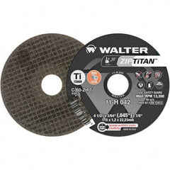 WALTER Surface Technologies - 4-1/2" Aluminum Oxide Cutoff Wheel - 3/64" Thick, 7/8" Arbor, 13,300 Max RPM, Use with Die Grinders - Exact Industrial Supply