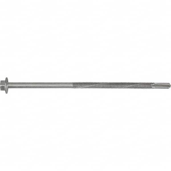 1/4, Hex Washer Head, Hex Drive, 3″ Length Under Head, #5 Point, Self Drilling Screw Carbon Steel, Silver StalGard Finish