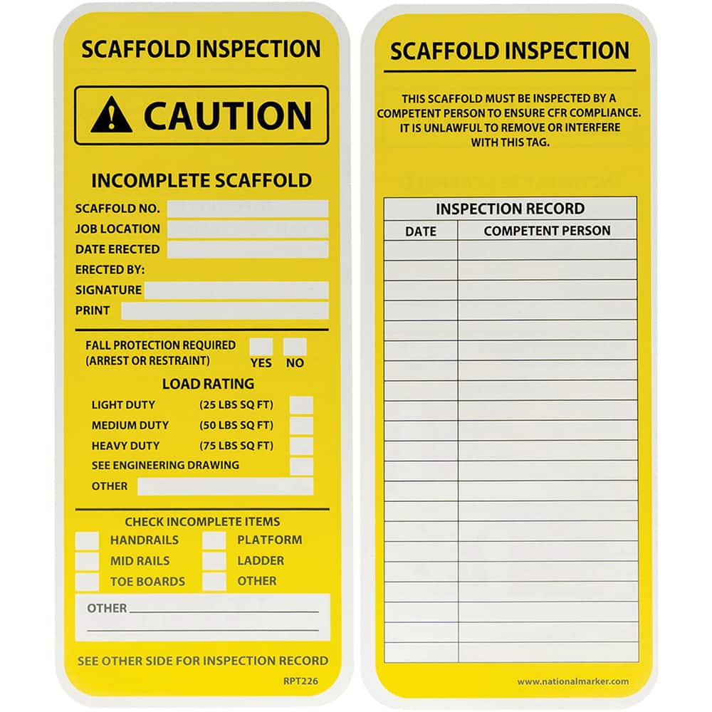 NMC - Safety & Facility Tags Message Type: Accident Prevention Tag Header: SCAFFOLD INSPECTION - Exact Industrial Supply